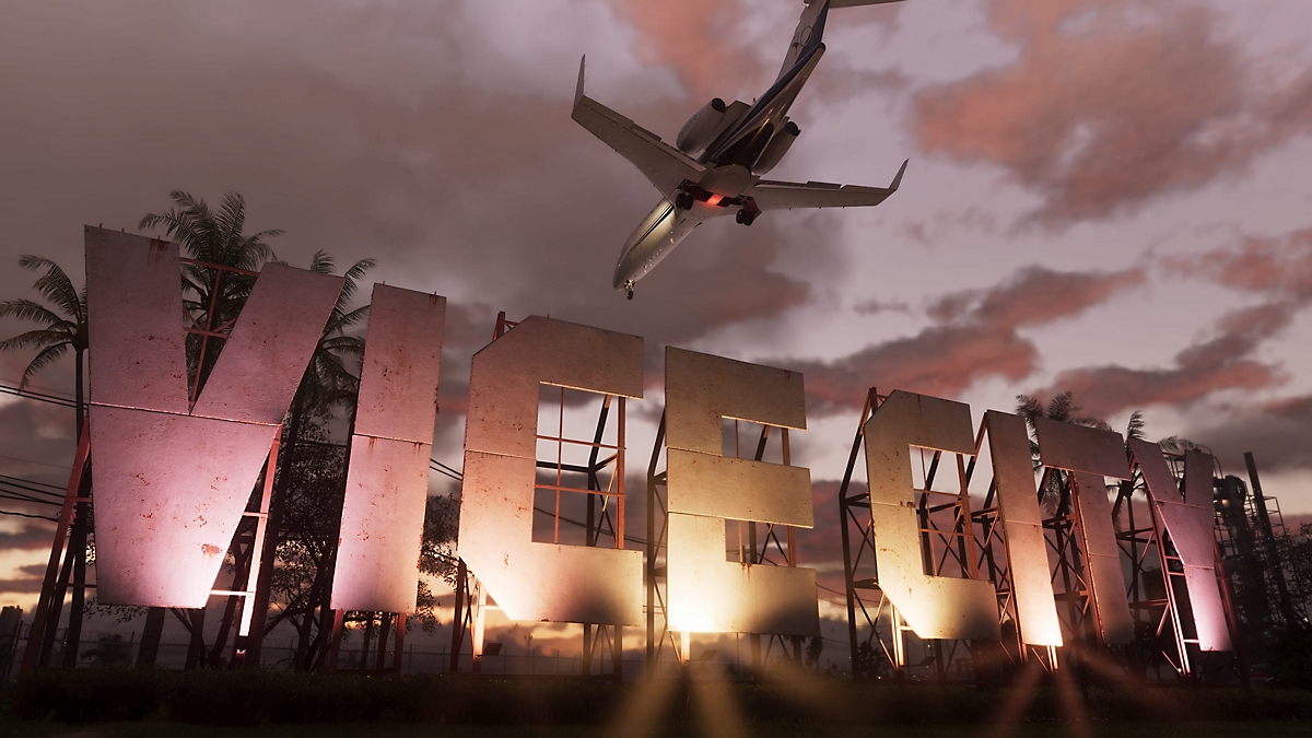 Insegna Vice City con aereo sopra la città