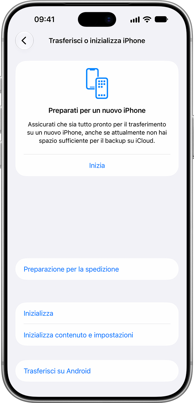 Schermata ufficiale Apple della funzione Preparazione per la spedizione su iPhone 18 Pro Max