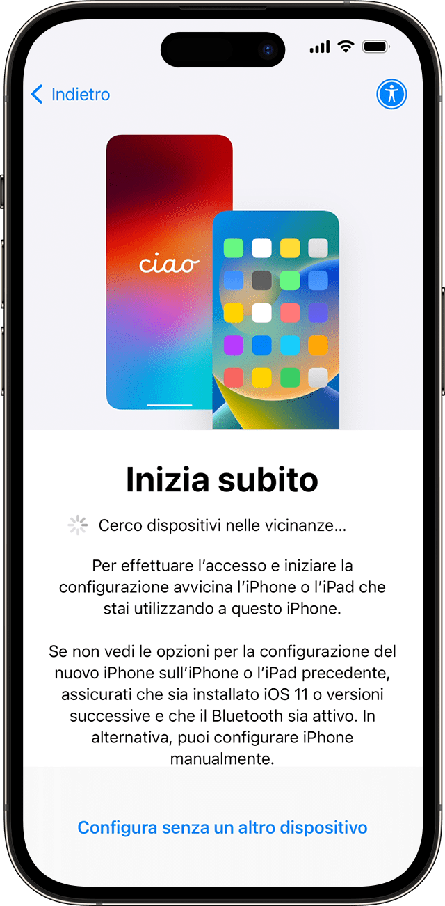 Schermata Inizia subito in iOS 17