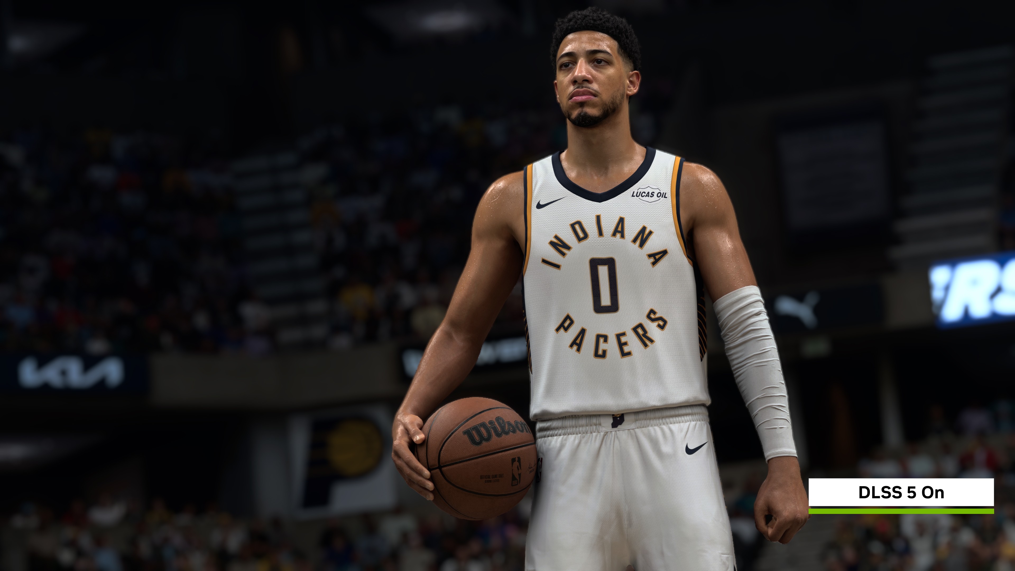Tyrese Haliburton in NBA 2K27 nel confronto NVIDIA con DLSS 5 attivo